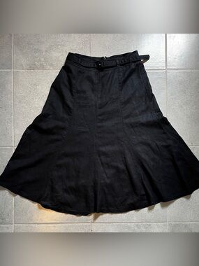 Ann Taylor Black A-Line linen blend Skirt with Belt Detail